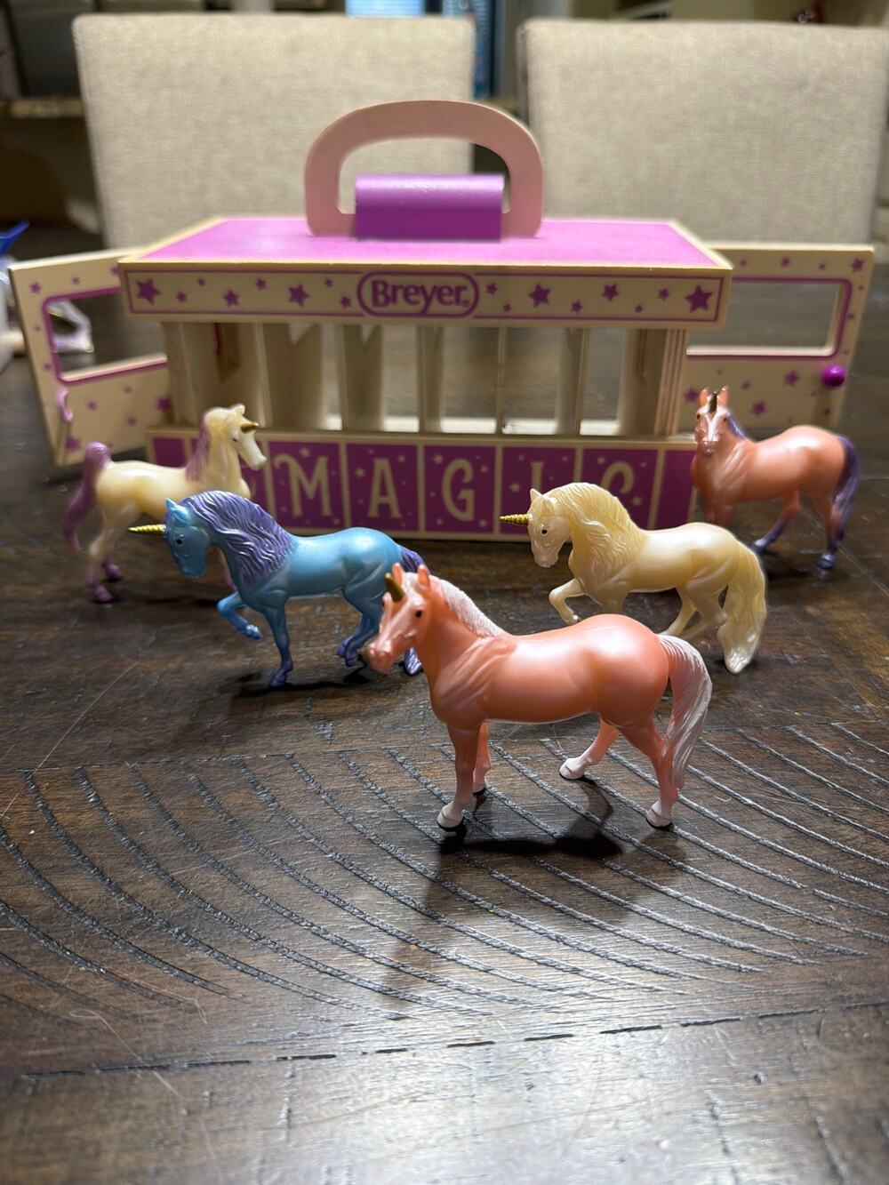 Breyer Unicorn Magic Wooden Stable Playset w/ 5 Colorful Miniature Unicorns